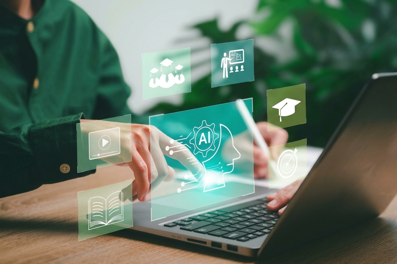 Teacher embedding interactive EdTech software and digital media into virtual course modules.