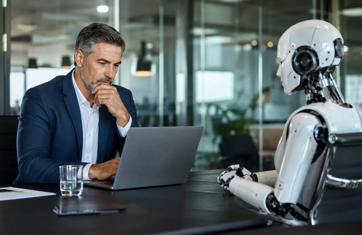 Business technology leader guiding a corporate team through the integration of artificial intelligence workflows.