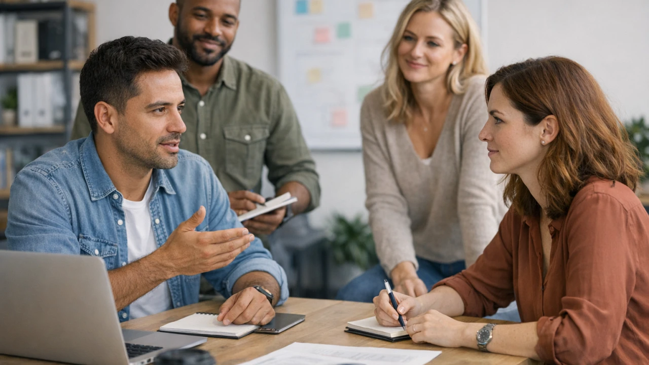 Corporate mentor providing constructive performance feedback during a one-on-one executive session.